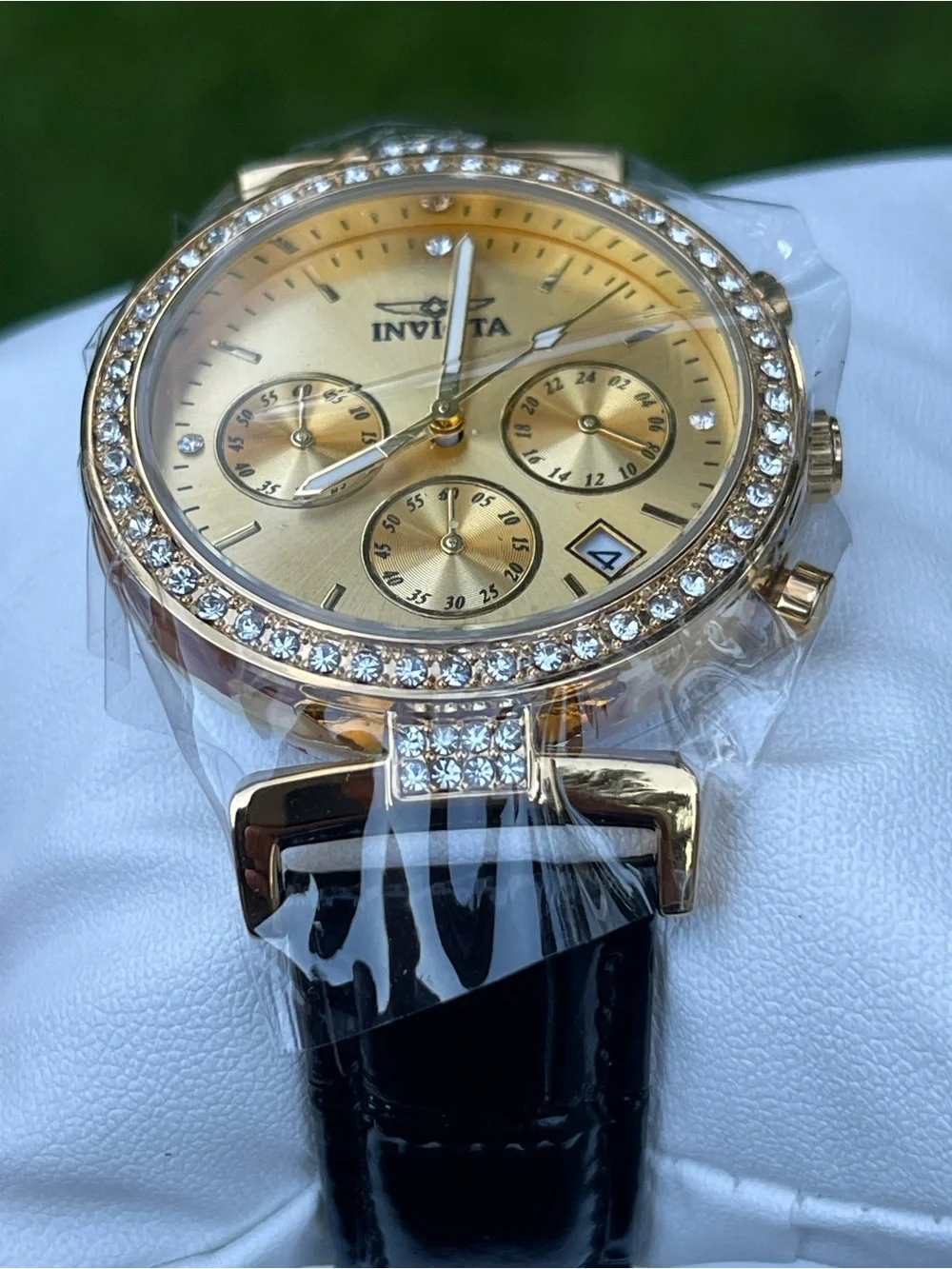 Invicta Celestial Gold Crystal Chronograph Women's Watch with Black Strap 38mm